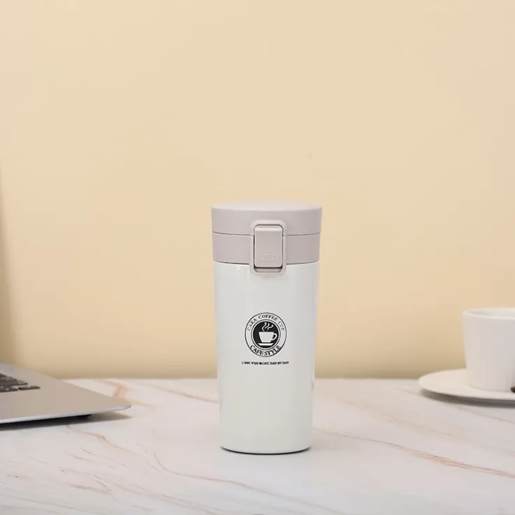 Stainless steel thermos cup with temperature display - White Stainless steel thermos cup with temperature display - White