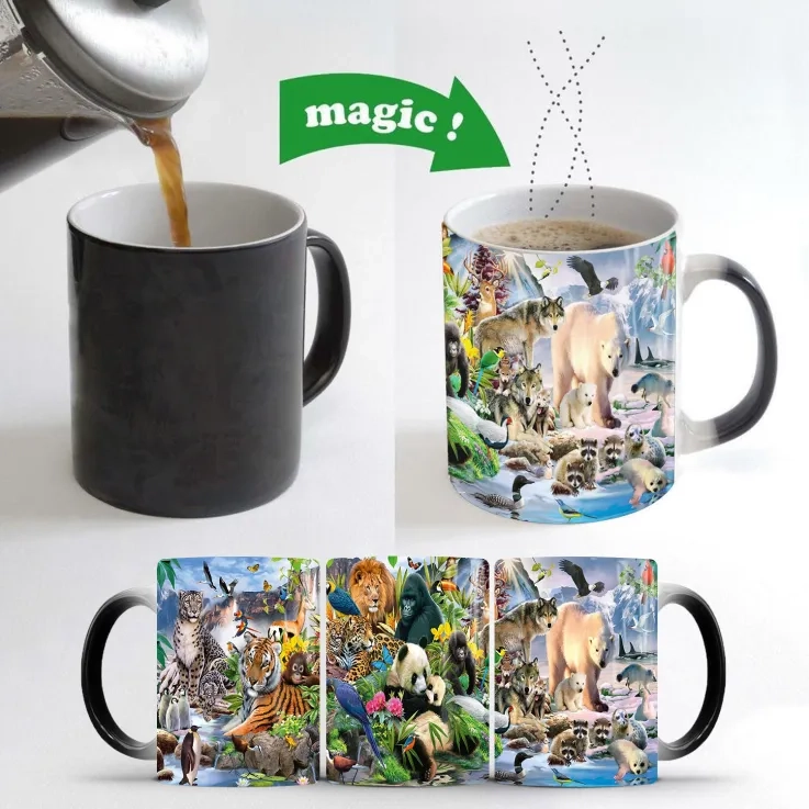 Thermal-Changing Ceramic Mug, Animal World - Print 1
